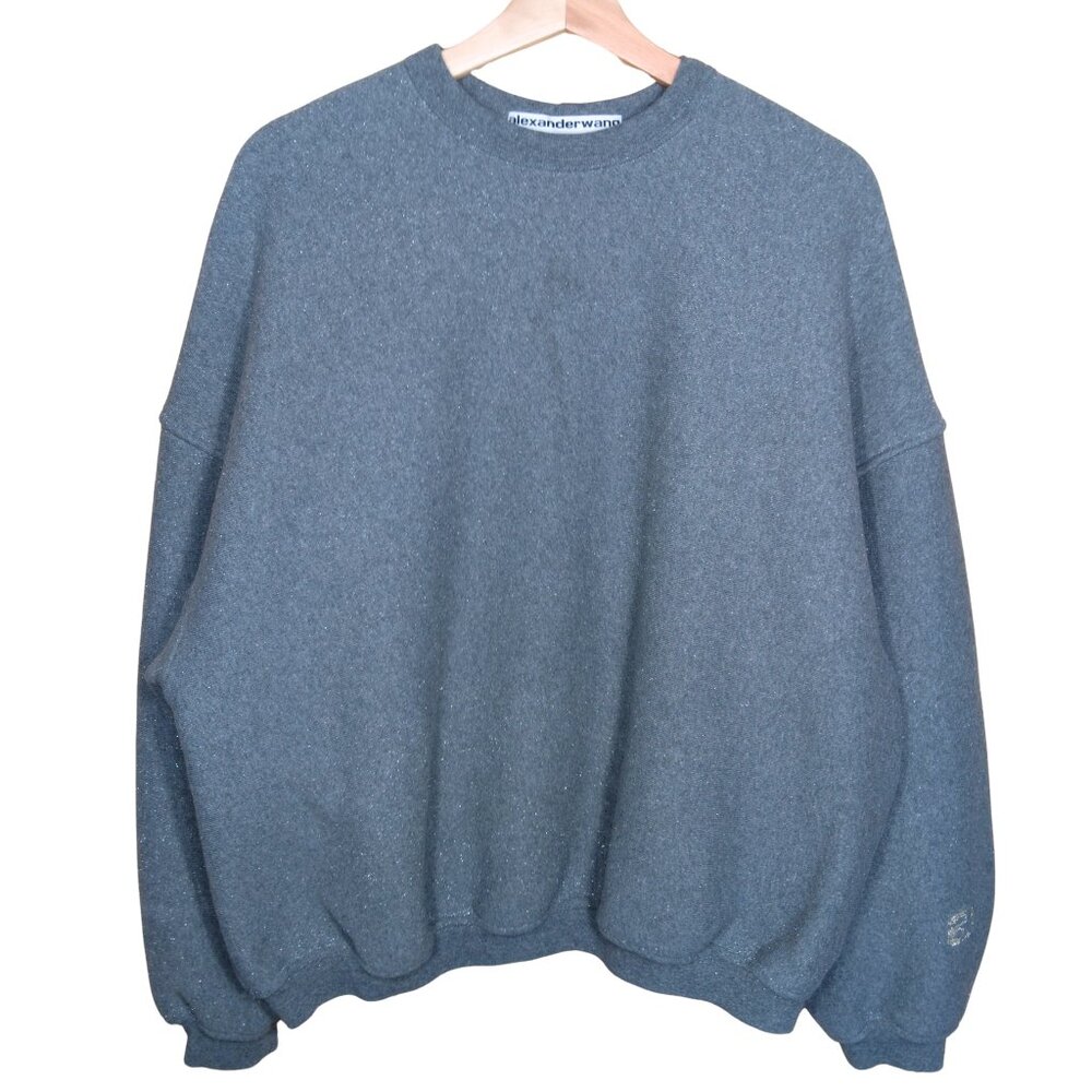 Alexander Wang Glitter Essential Sweatshirt Dense Fleece Oversize Star Patch XS